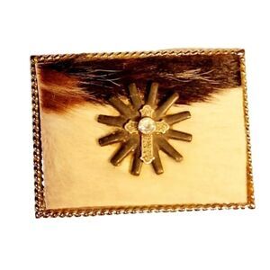 Real Calf Hair Bling Cross Belt Buckle Rhinestone